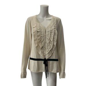 NWT Marina Rinaldi Ivory Knit Ruched Button Sweater Blouse Top size Large